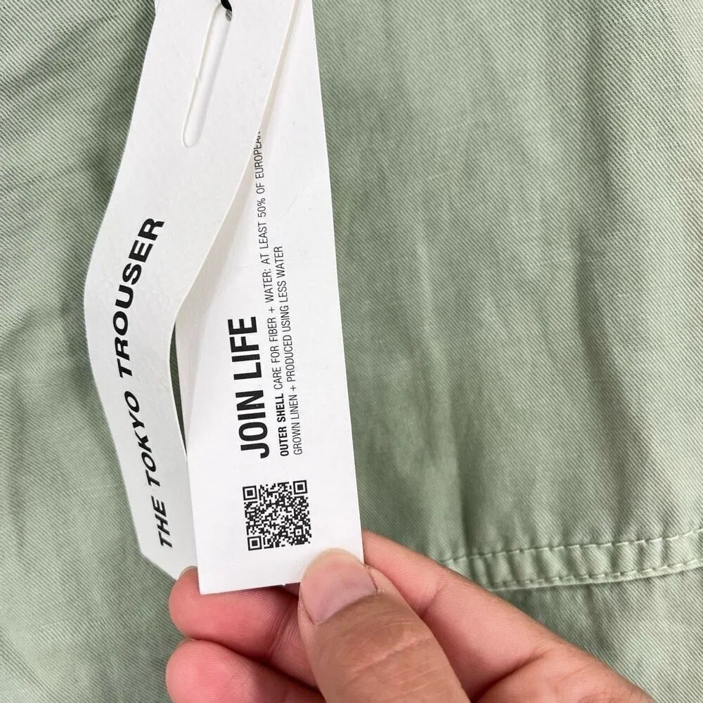 NWT ZARA The‎ Tokyo Trouser High Waisted Pants linen blend cargo ankle green - Image 7