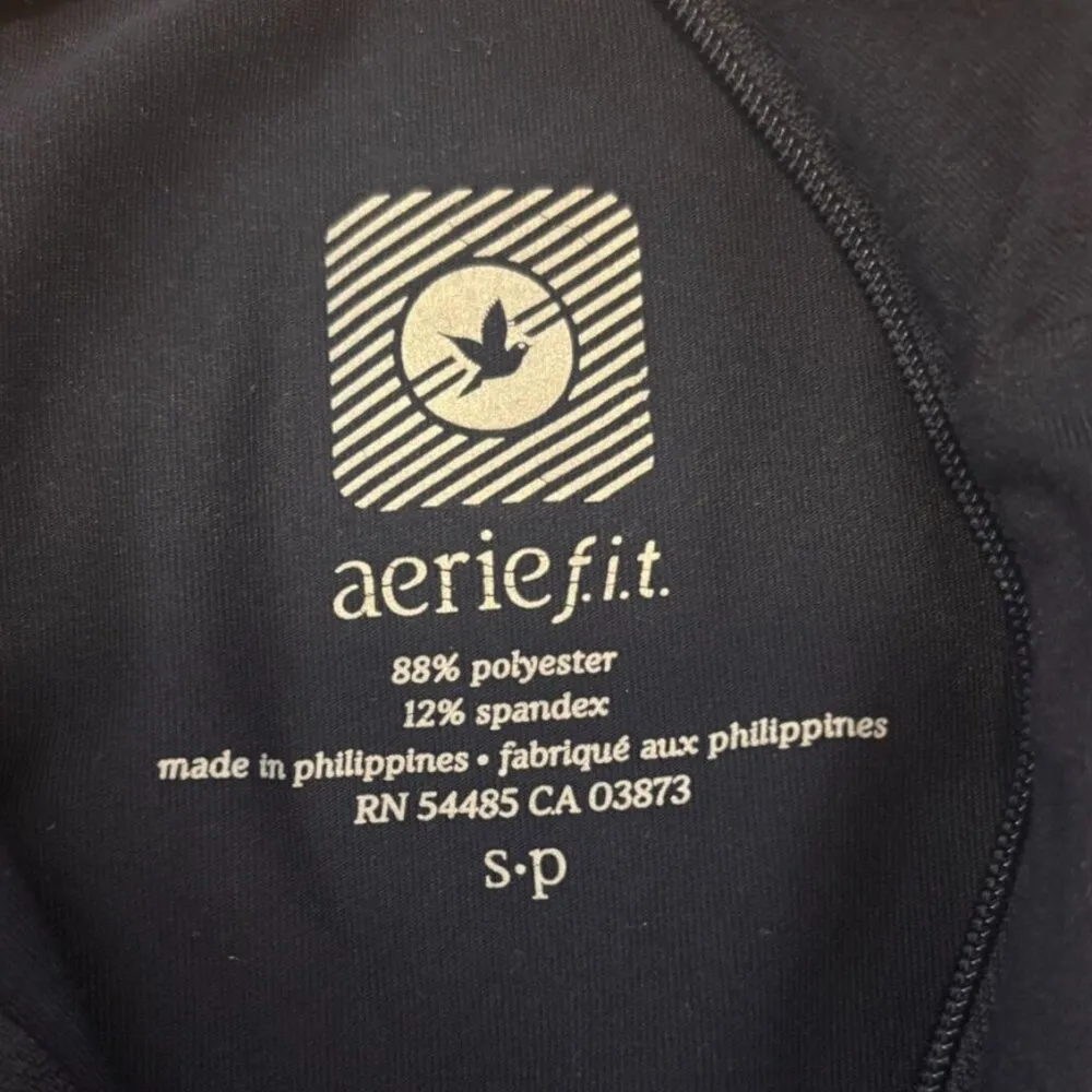 Aerie Fit Women's Long Sleeve Zipper Navy Blue Thermal Workout Tops Size SP - Image 2