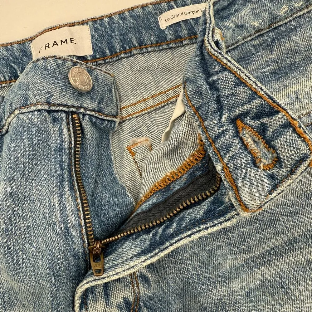 FRAME Le Grand Garcon Jean Shorts Size 30 NWOT Denim Raw Iceberg Distressed NEW - Image 8