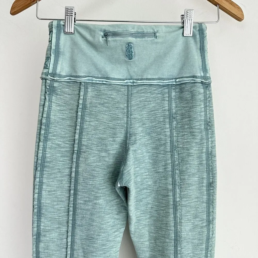 Free People Catch Me If You Can Leggings XS Moto Snap Button Cotton Patchwork Green - Image 6