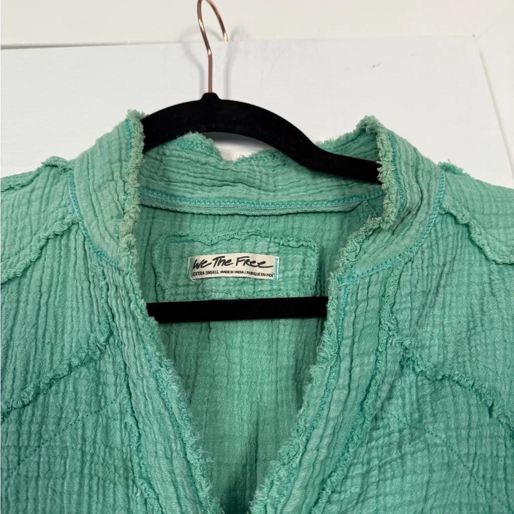Free People We the Free Baggy Loose Fit Pastel Green Button Down Boho Top - Image 2