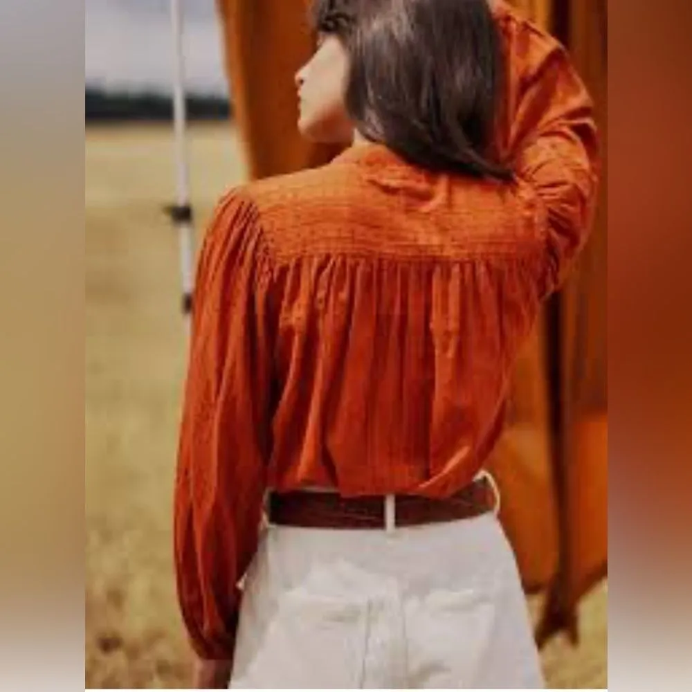 Garance size small orange pears, Friend, long sleeve button up blouse - Image 2