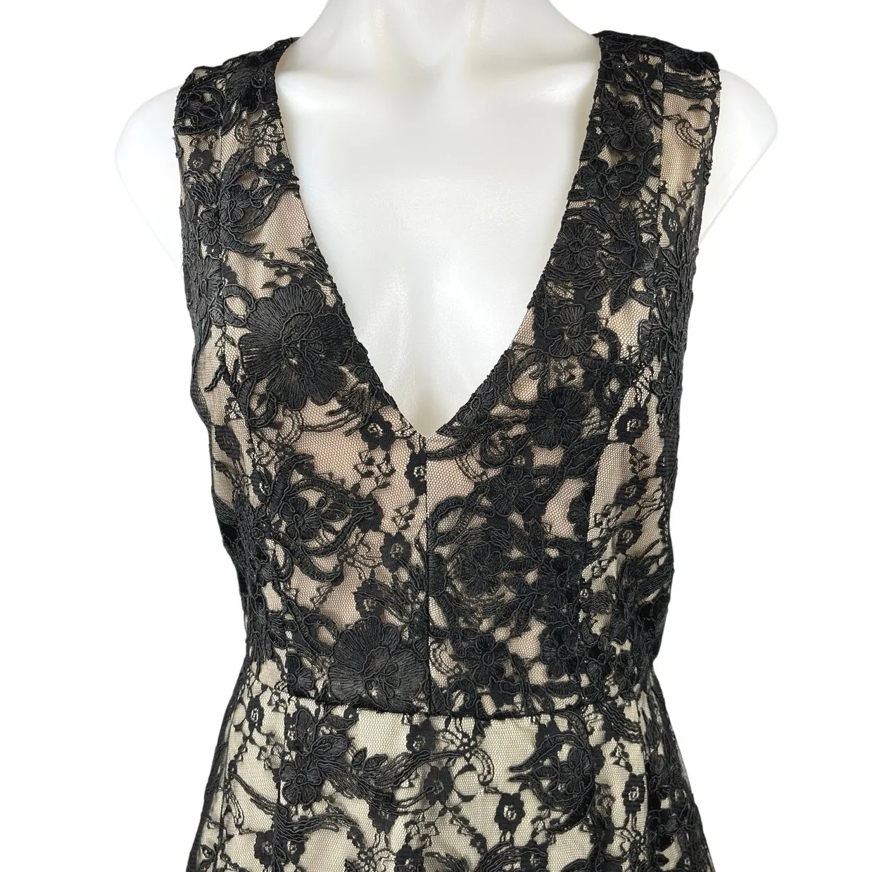 Alice + Olivia Aveena Black Floral Lace Sleeveless High Low Evening Formal Dress - Image 5