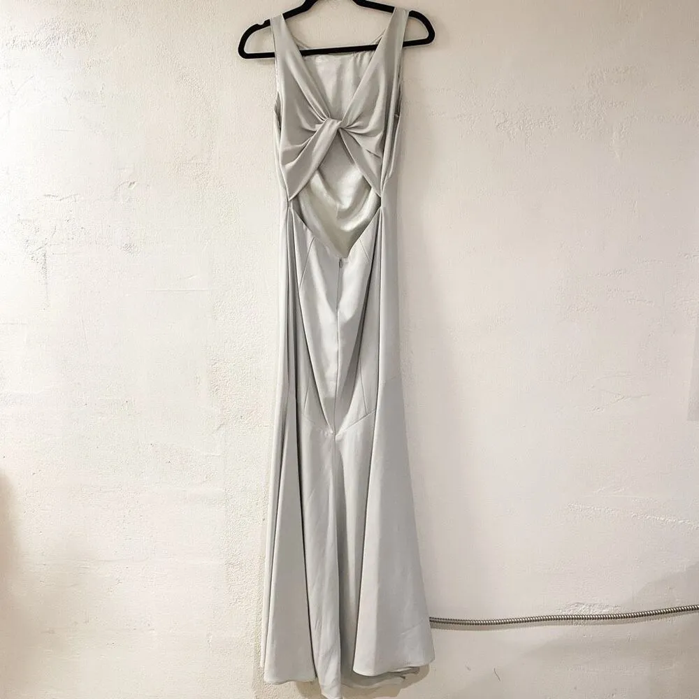 Theia Bridesmaid Bianca Twist Back Maxi Gown in Silver Size 6 - Image 2