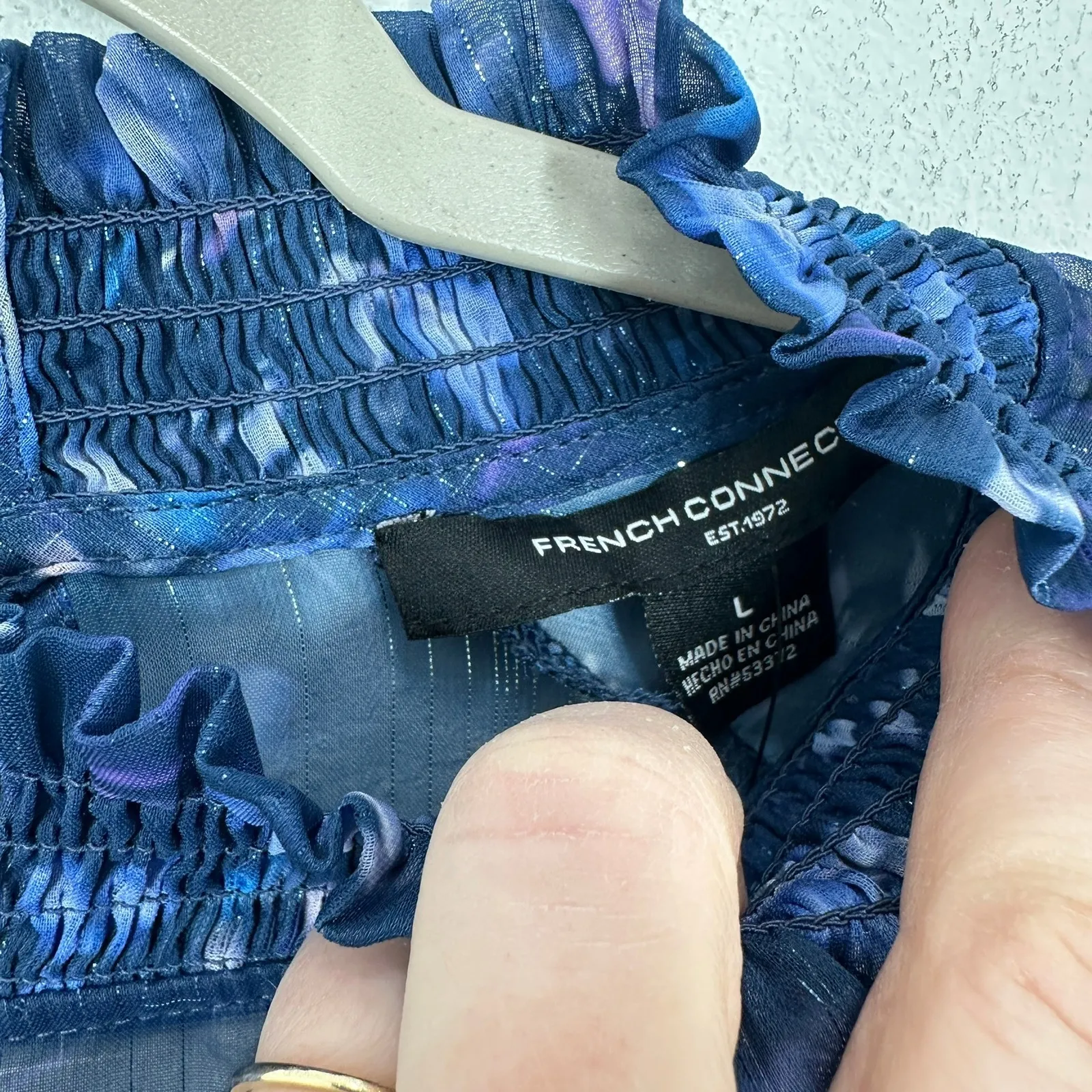 French Connection Anifrida Arica Ruffle Pleat-Sleeve Top Mock Neck Floral Sheer - Image 6