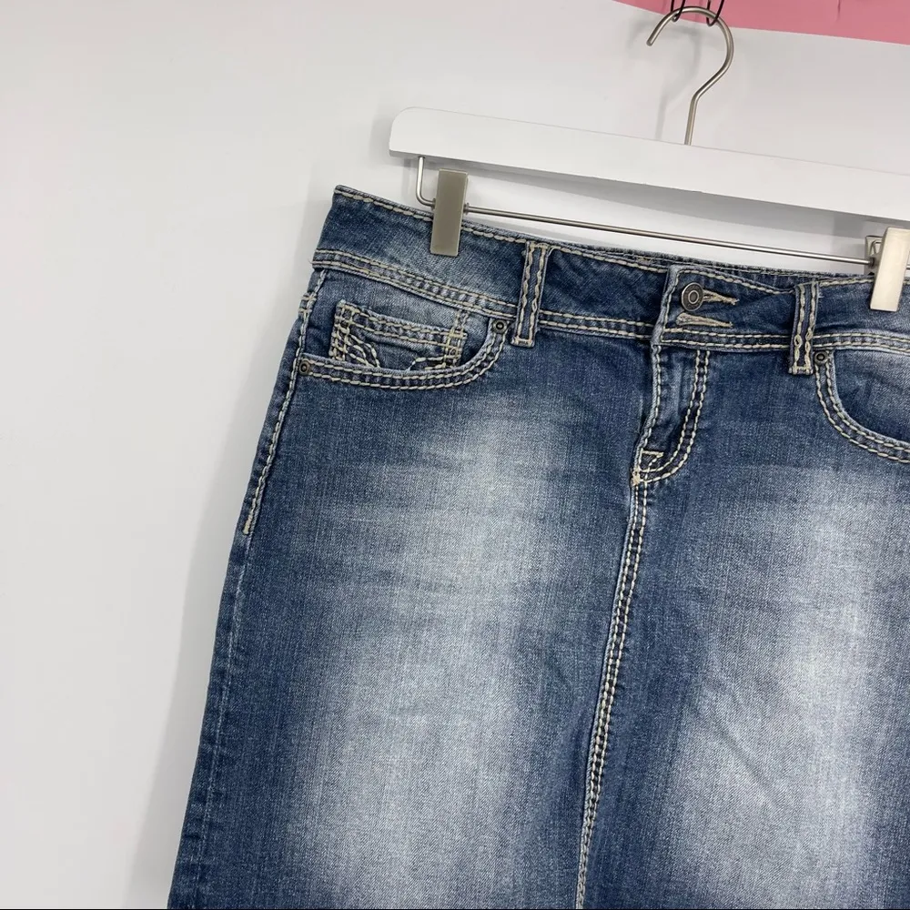 Vigoss Y2K Midi Low Rise Button Fly Denim Skirt SZ 9 - Image 6