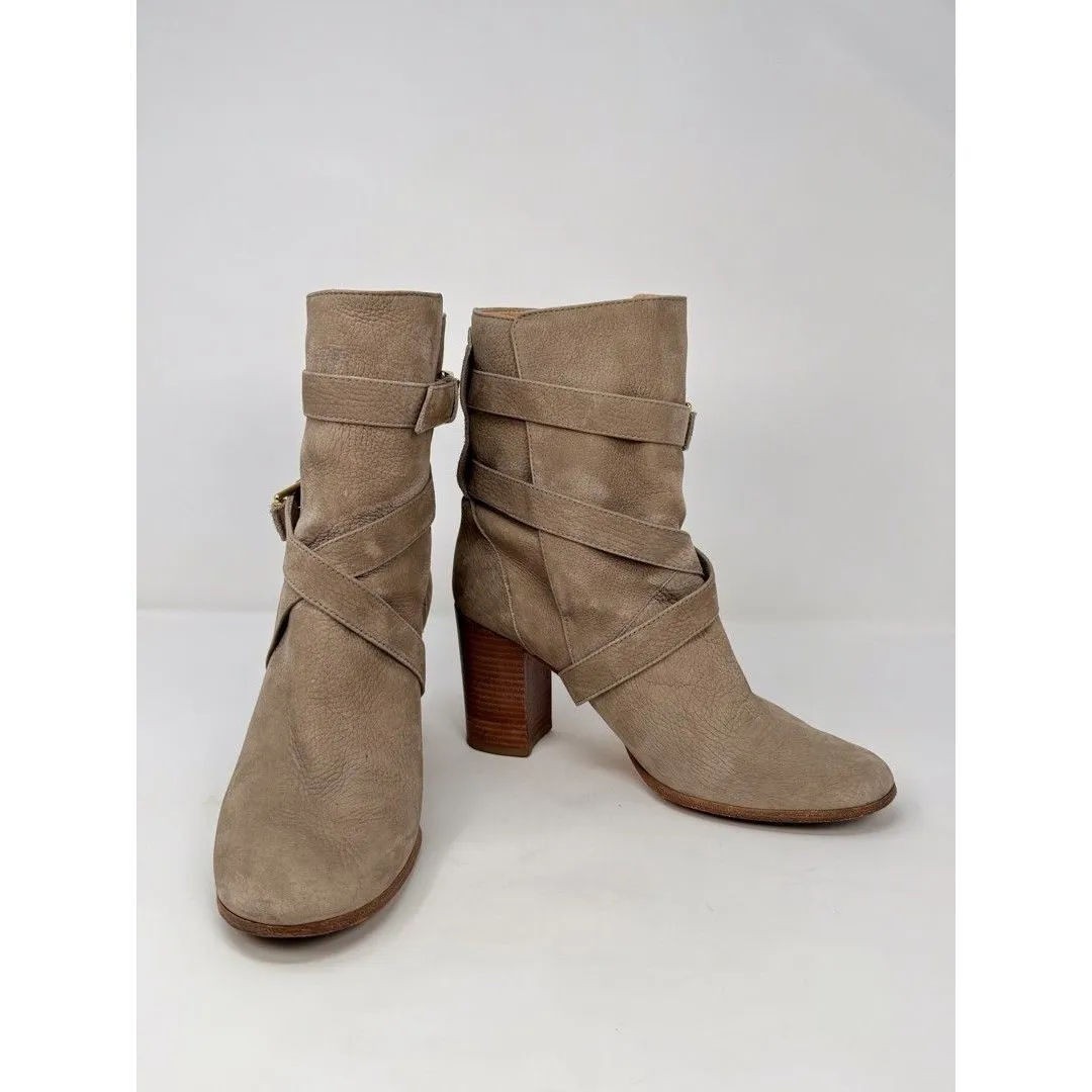 Kate Spade Lexy Womens Boots Beige Leather Heeled Bootie Double Buckle US 9 M Brown - Image 6