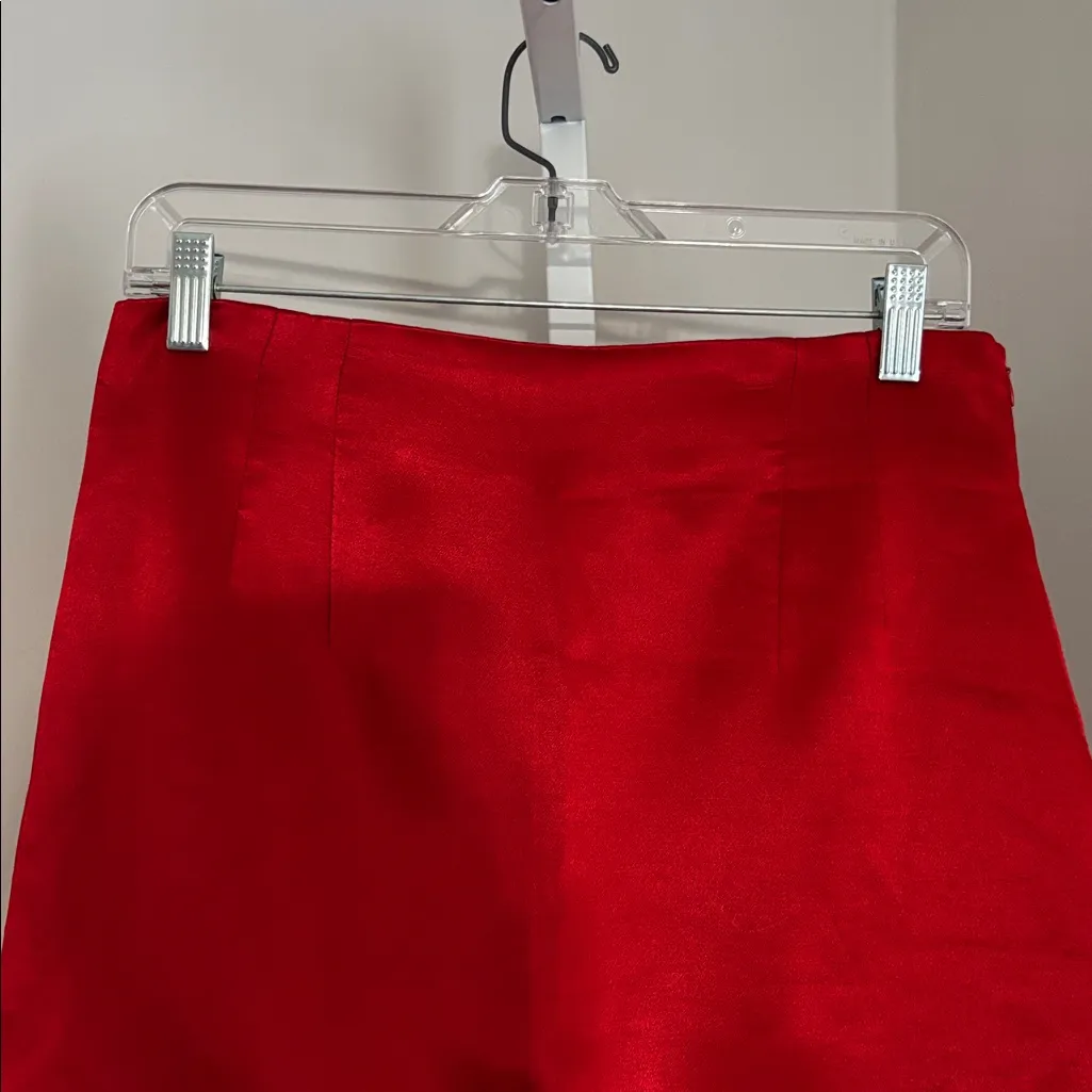 ZARA Red Satin Effect Mini Skirt High Waisted Skirt Curved Hem Womens Size Large - Image 5