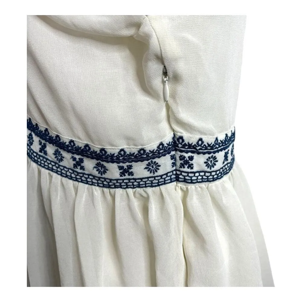 Boho Chic Small Navy Embroidered Peasant Top Flowy Chiffon Sheer Long Sl…​ Blue - Image 7
