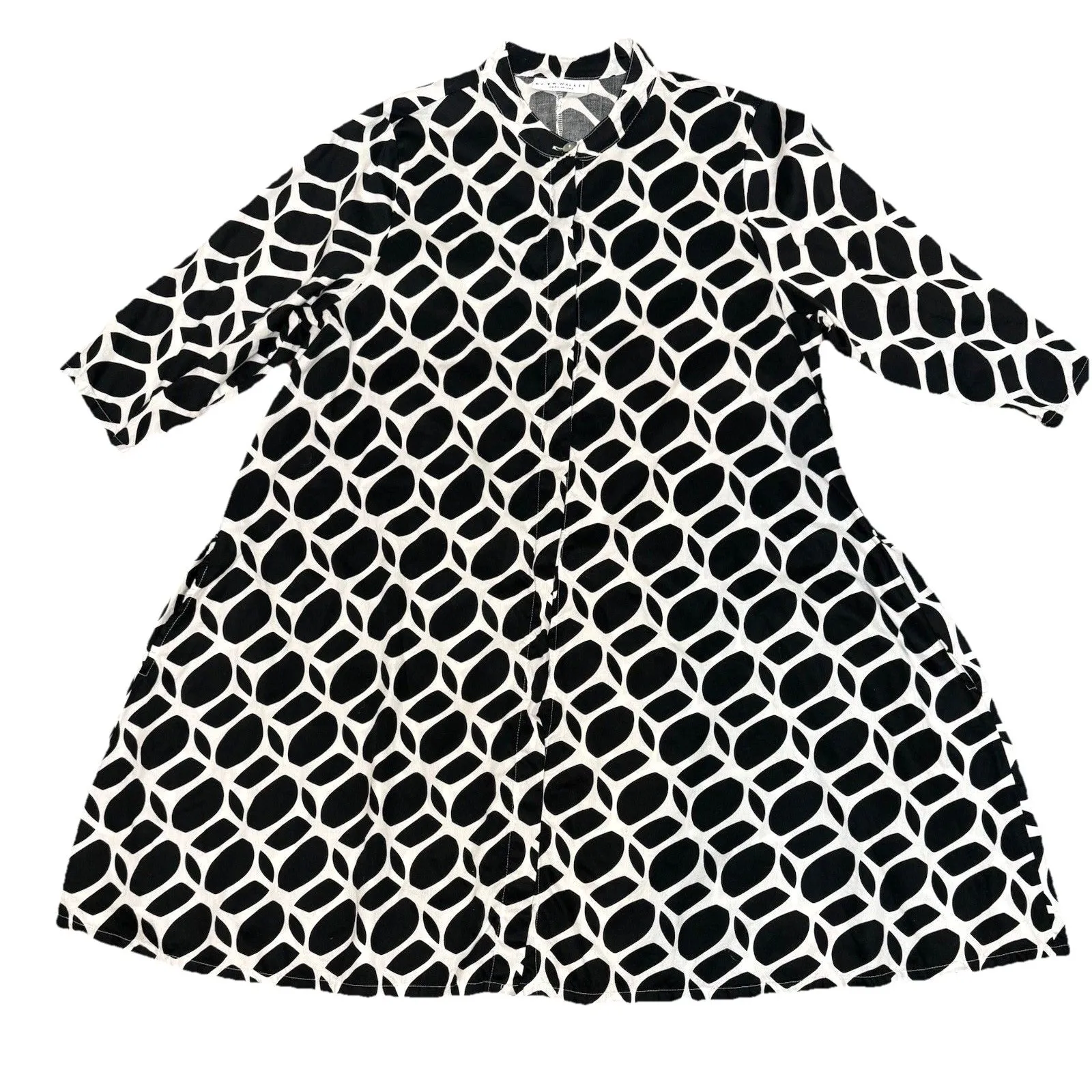 Bryn Walker Winona Tunic DressMandarin Collar Button Up Black White XS Pockets - Image 2