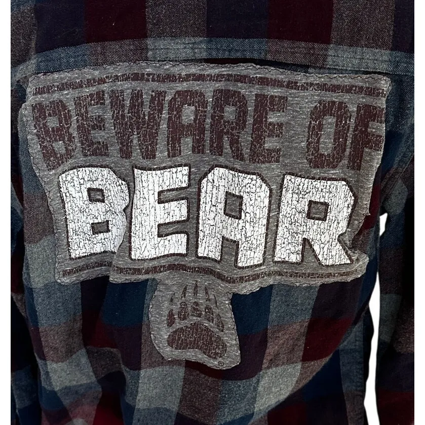 University of Montana Grizzlies Plaid Flannel Shirt SMALL Oversize Griz Football Red - Image 2