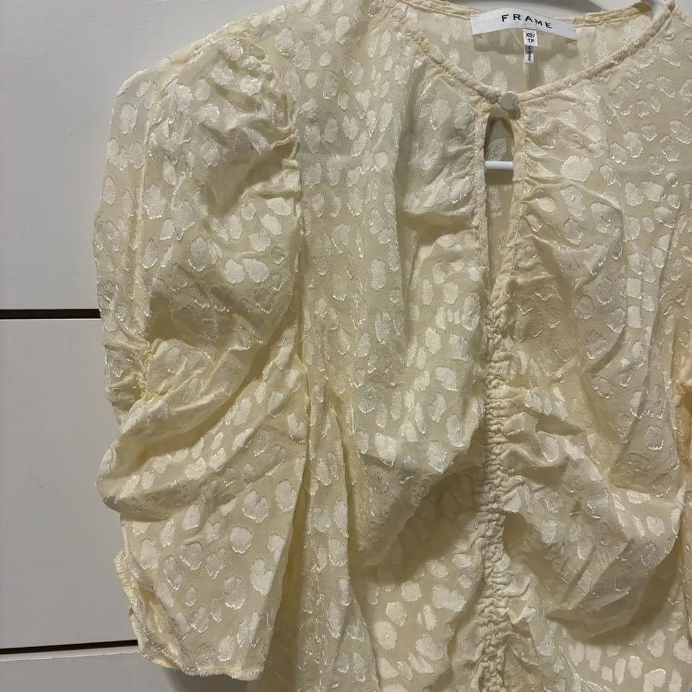 FRAME Shirred Keyhole Puff-Shoulder Top - Image 7