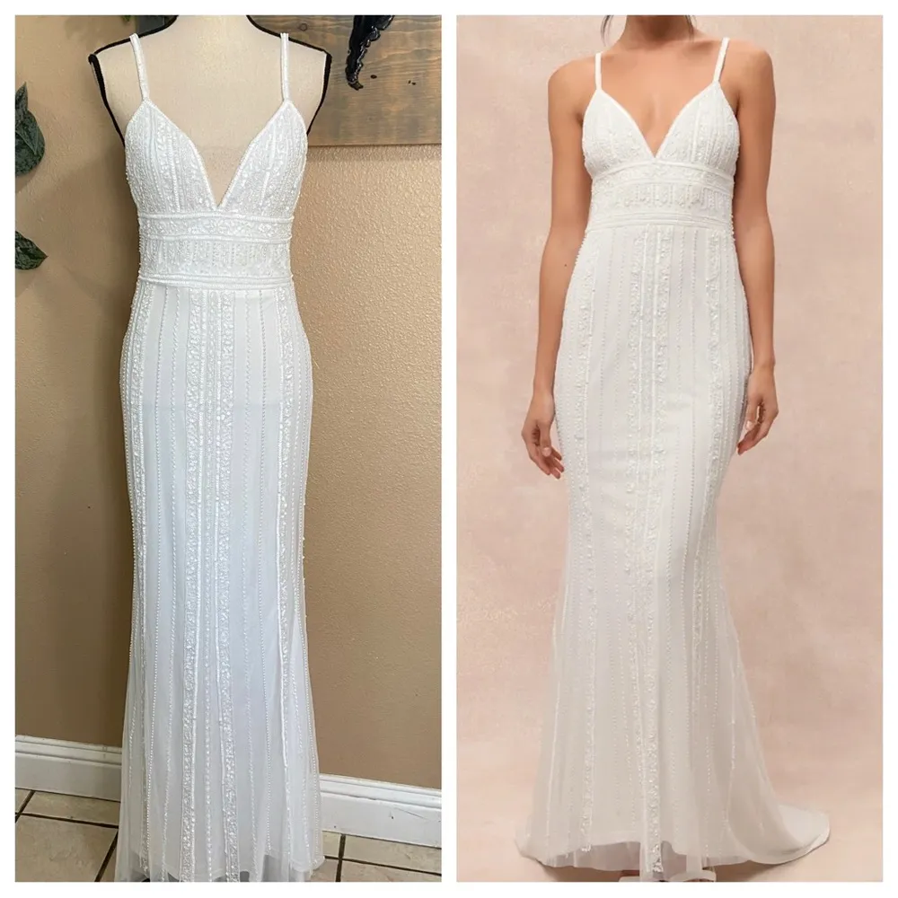 NWOT Lulus Stunning Vow White Beaded Sequin Maxi Dress - Image 3