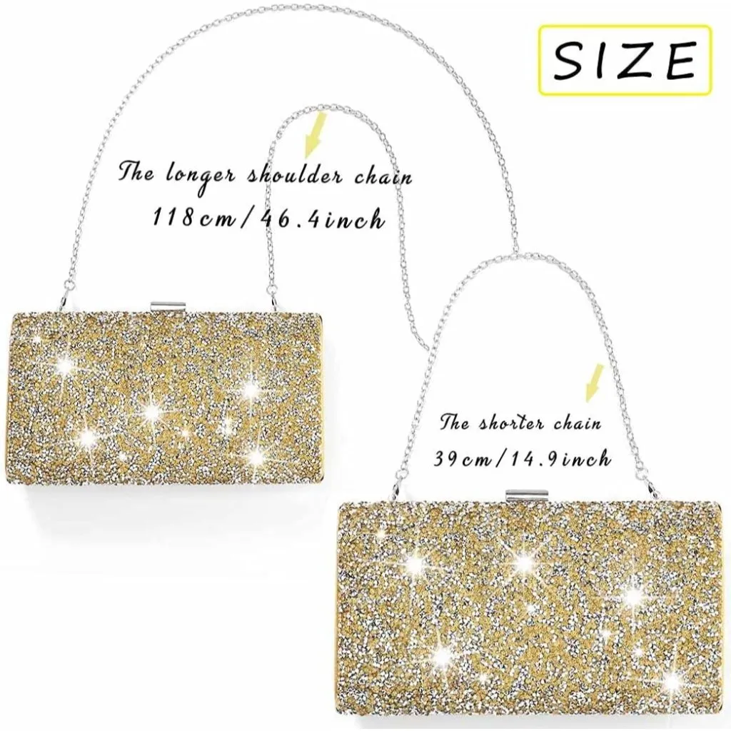 ⚡ Women's Glitter Double Sided Diamond Evening Clutch Crossbody Gold Bag - Image 6