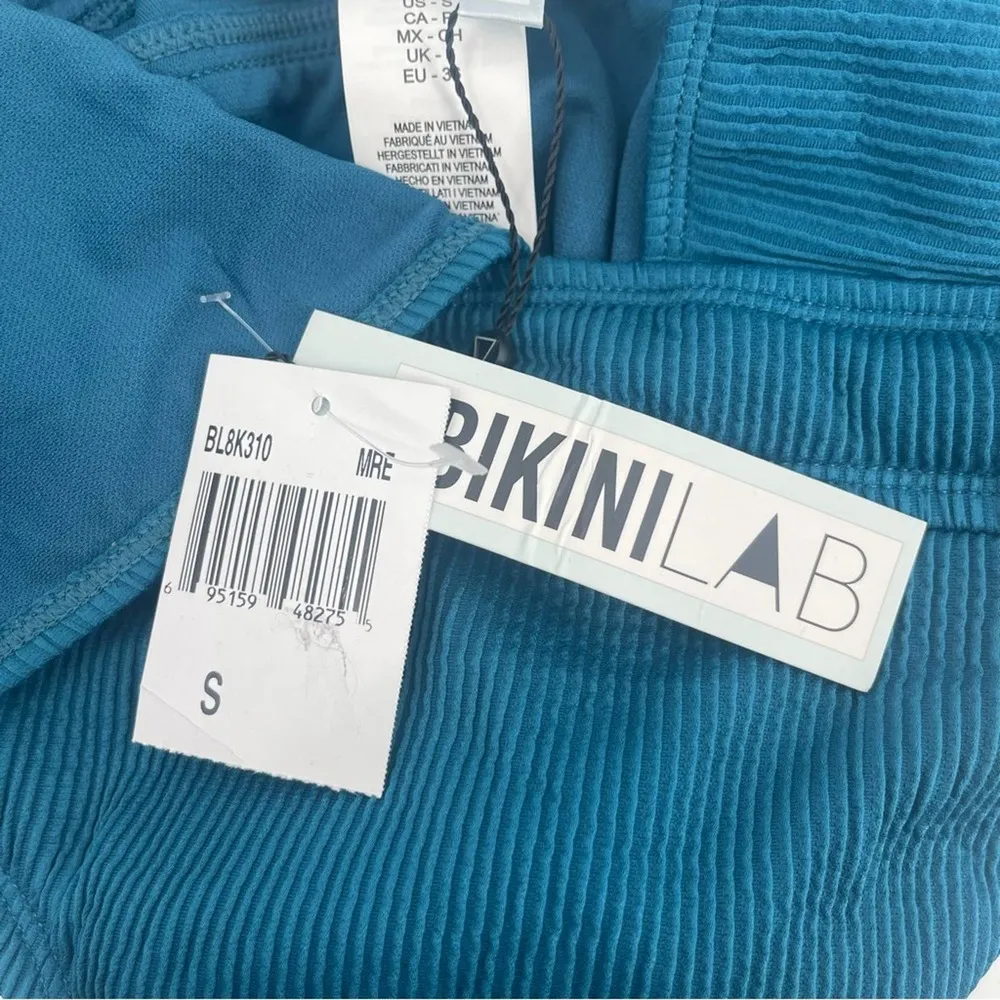 The Bikini Lab  Swimsuit Small One Piece Bandage Teal Ribbed Plunge Swim Suit NWT - Image 5