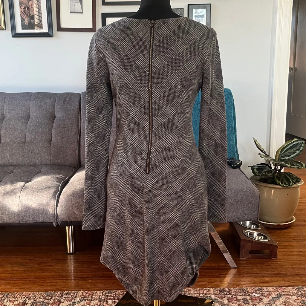 Peruvian Connection Charcoal Plaid Long Sleeve Dress Zipper Accents Size 2 - Image 5