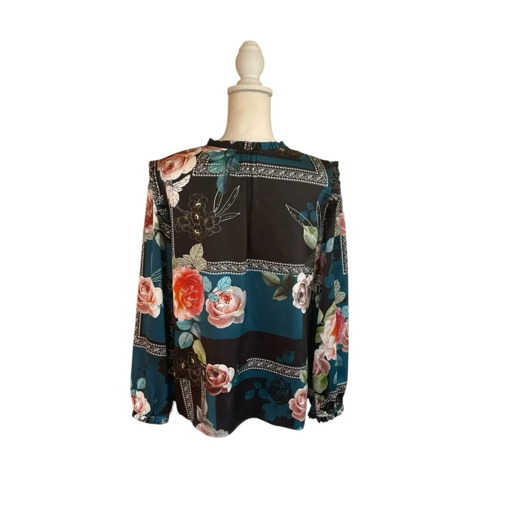 Johnny Was Boho Rosabel Ruffle Silk Blouse Floral Large Romantic Goth - Image 4