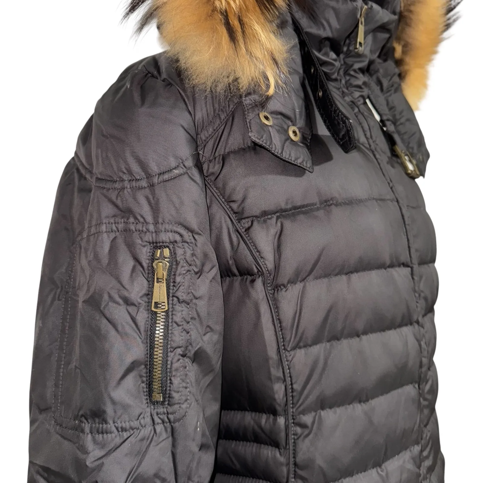 Andrew Marc Womens Down Puffer Coat‎ Long Winter Jacket Fur Hood Black Size L - Image 2