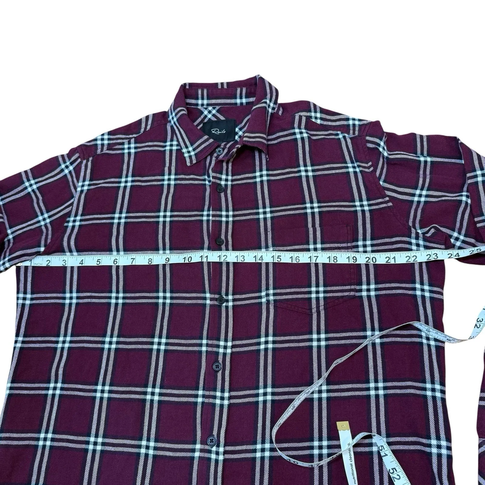 Rails‎ Plaid Button Down Flannel Shirt Top Women's Large Burgundy Relaxed - Image 5