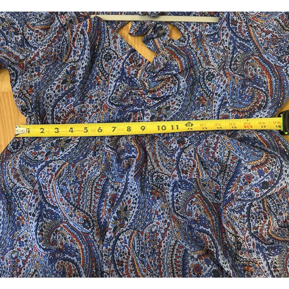 Kojooin Puff Sleeve Tie Back Ruffled Dress Navy Paisley Women’s XL NWT Blue - Image 9