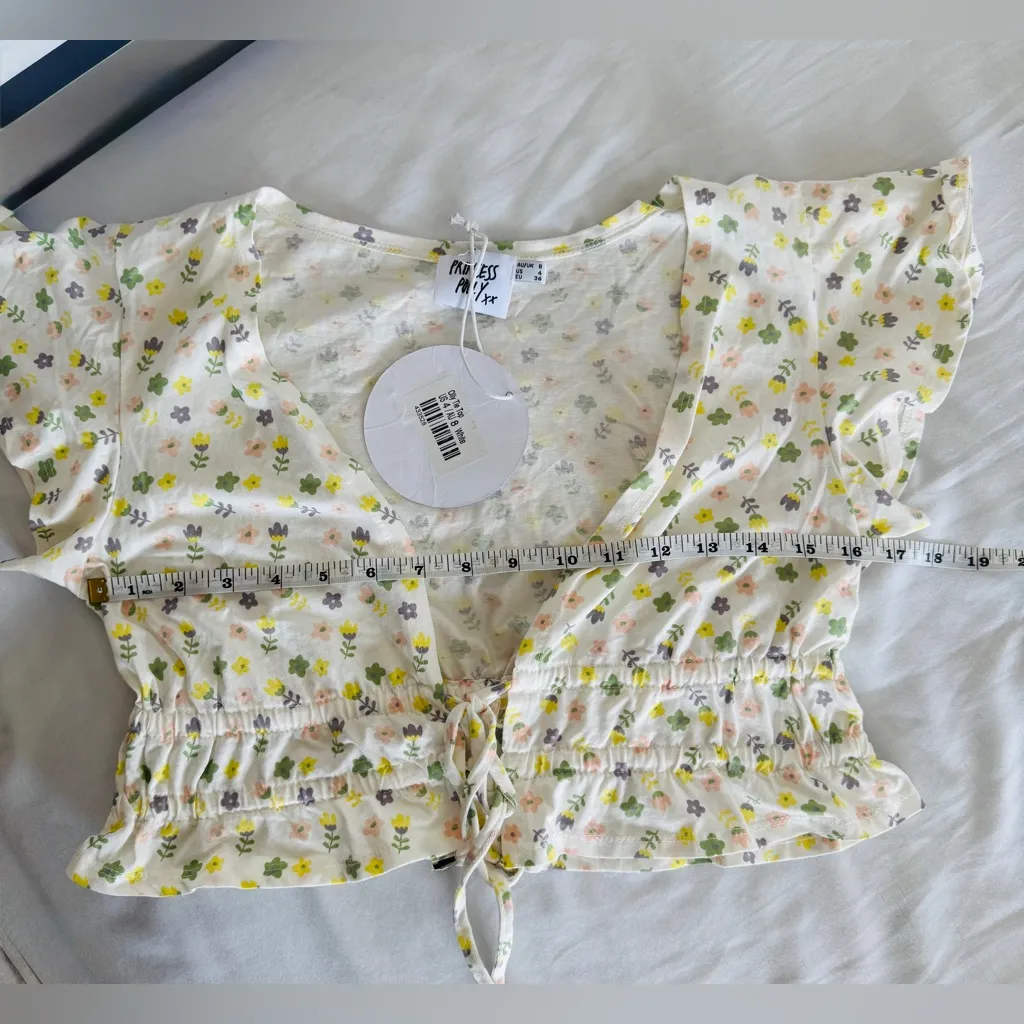 Princess Polly Olly Tie Front Floral Crop Top White Ruffle Blouse Size US 4 NWT - Image 5