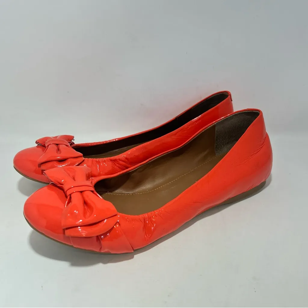 J. Crew factory bright orange patent leather bow ballet scrunch flats US 8.5 - Image 3