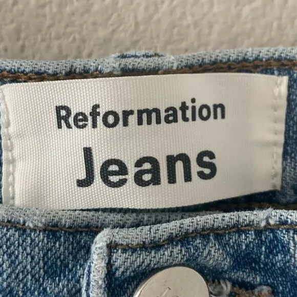 REFORMATION JEANS High Rise Malta Wash Fray‎ Leg Denim Blue Size 31 - Image 3