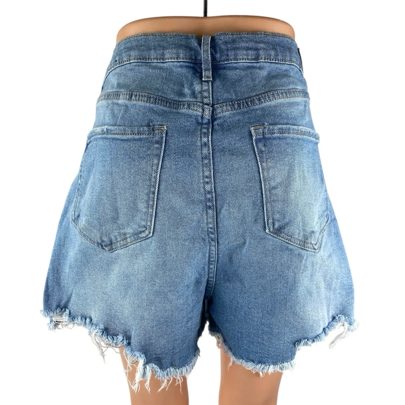 Nicole Miller Blue High Waisted Frayed Hem Wide Leg Denim Boyfriend Shorts Sz 12 - Image 2