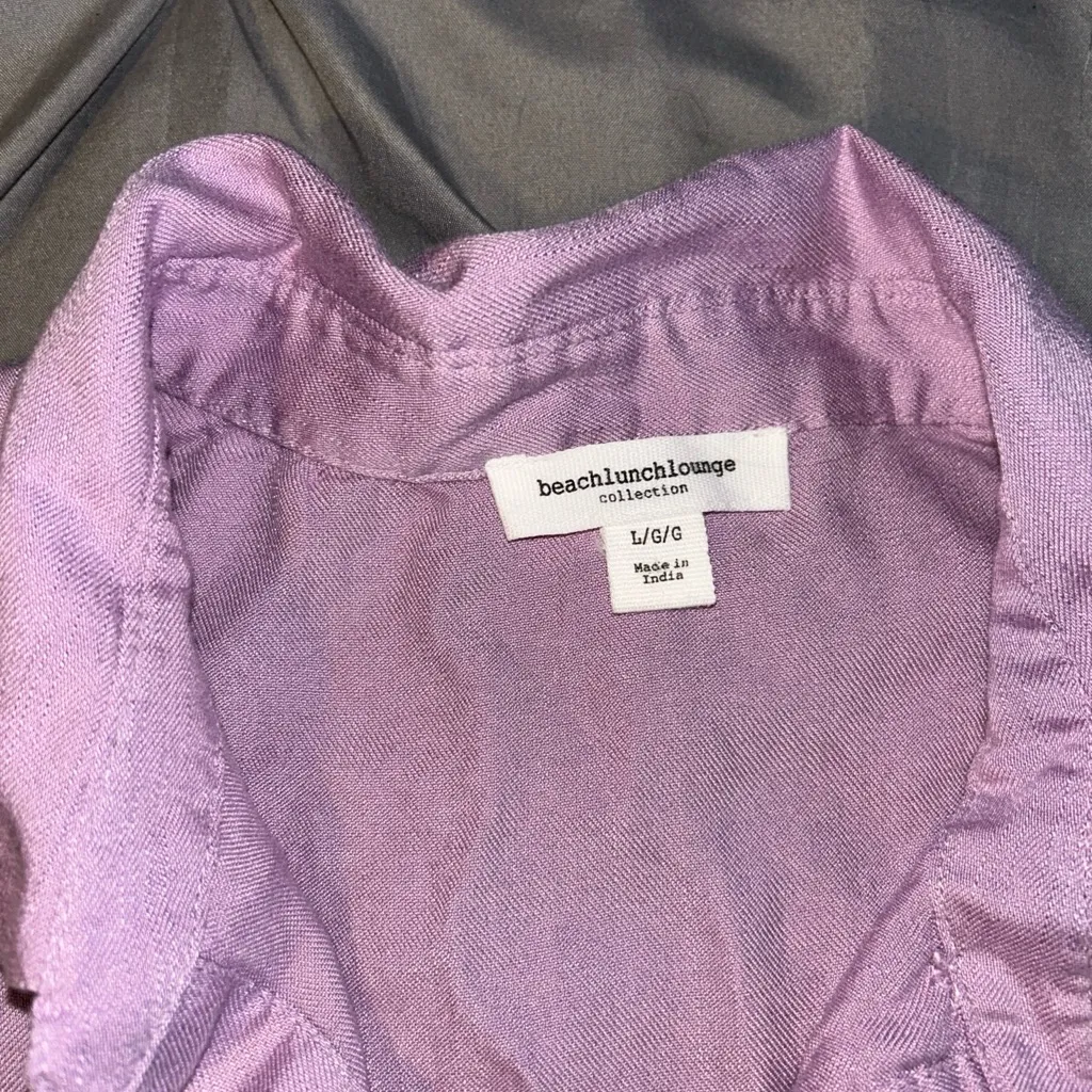 Beach Lunch Lounge Purple Button Down Shirt Flowy Loose Fit 100% Viscose LG - Image 2