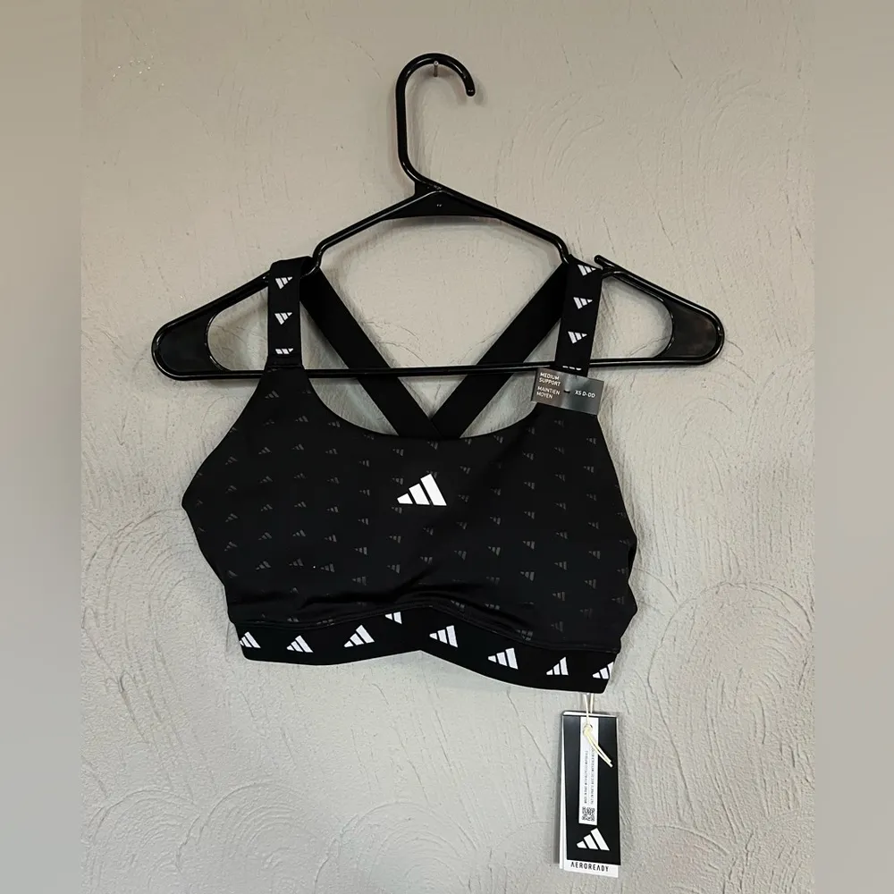 Adidas power react medium support tech fit  XSDD black and white sports bra - Image 3