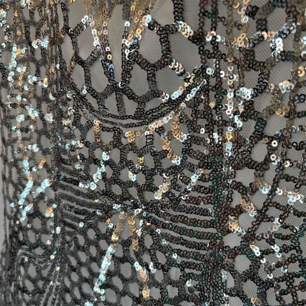 Hot Miami Styles  Women's Silver Off-Shoulder Rhinestone Party Dress S - Image 9