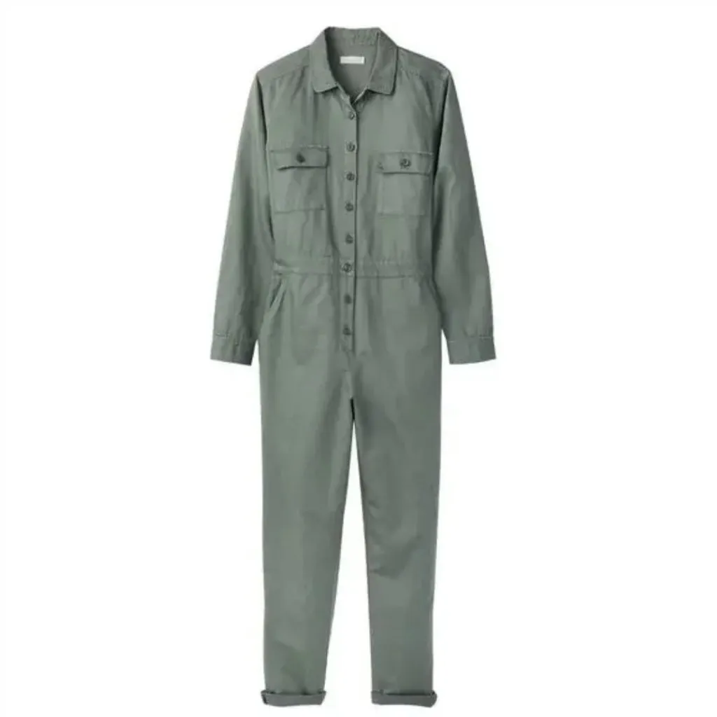 NWT Outerknown Utility Sea Button Front Long Sleeve Jumpsuit Green Medium - Image 3