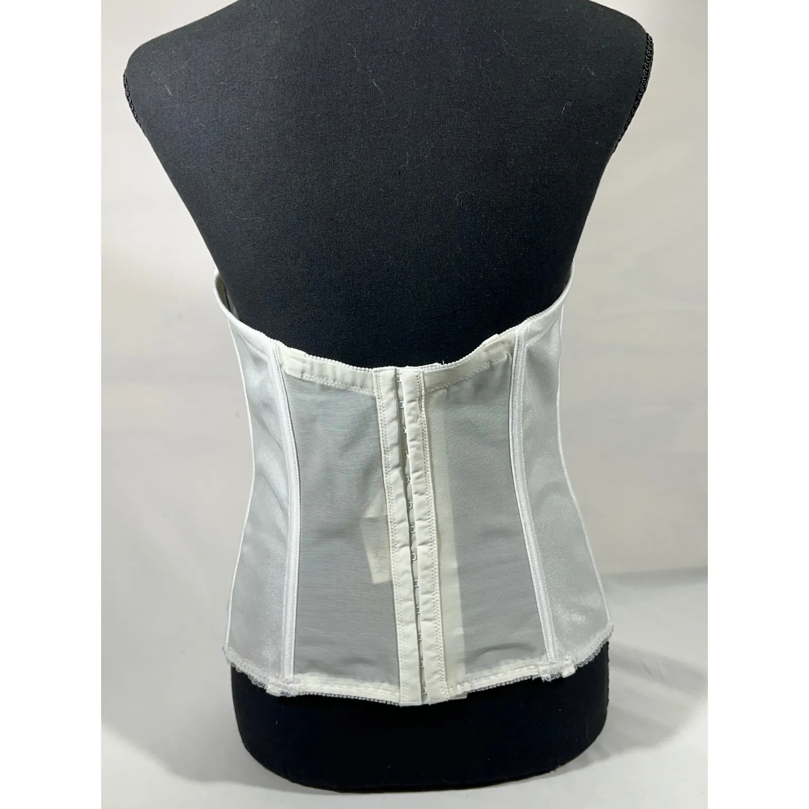 White Satin Strapless Corset Bustier Bra Lace Trim Rhinestone Flower Detail 36 D Size undefined - Image 2