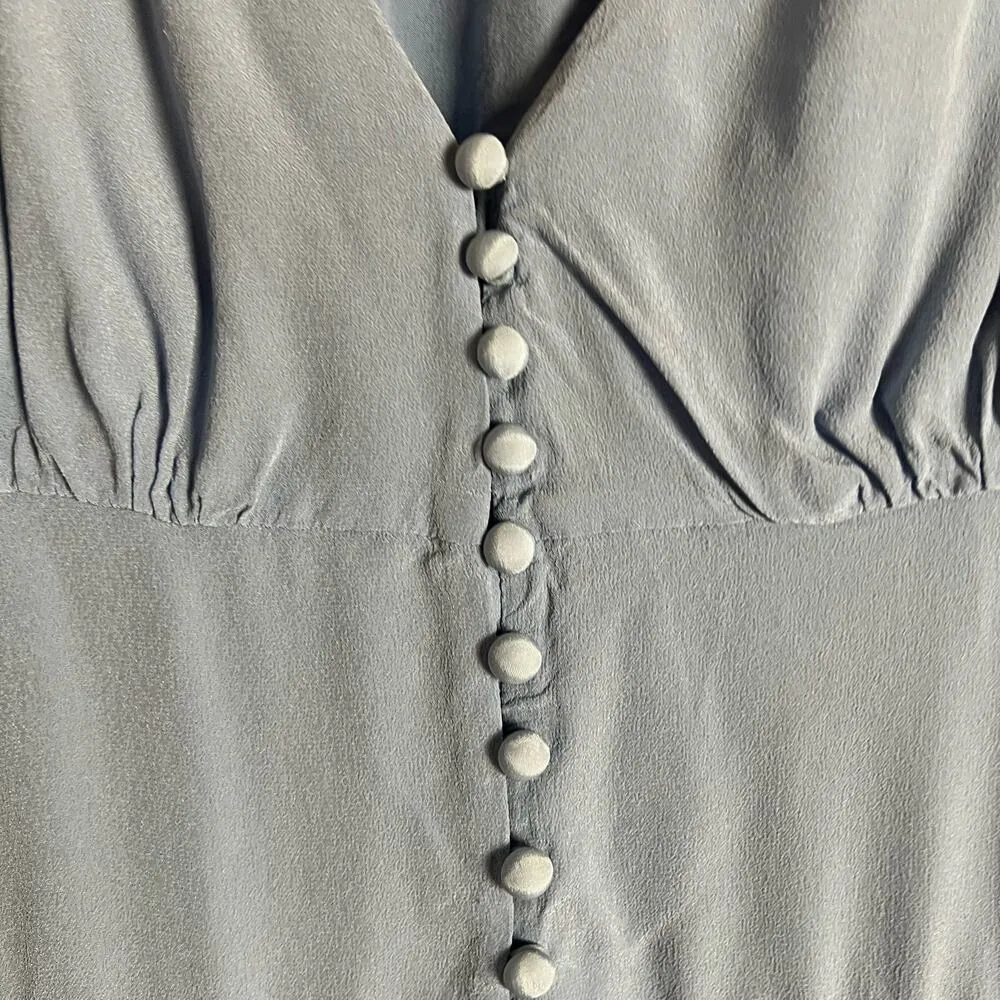 The Kooples Blue Short Button Front Puff Sleeve Flared V-Neck Mini Dress Size S - Image 16