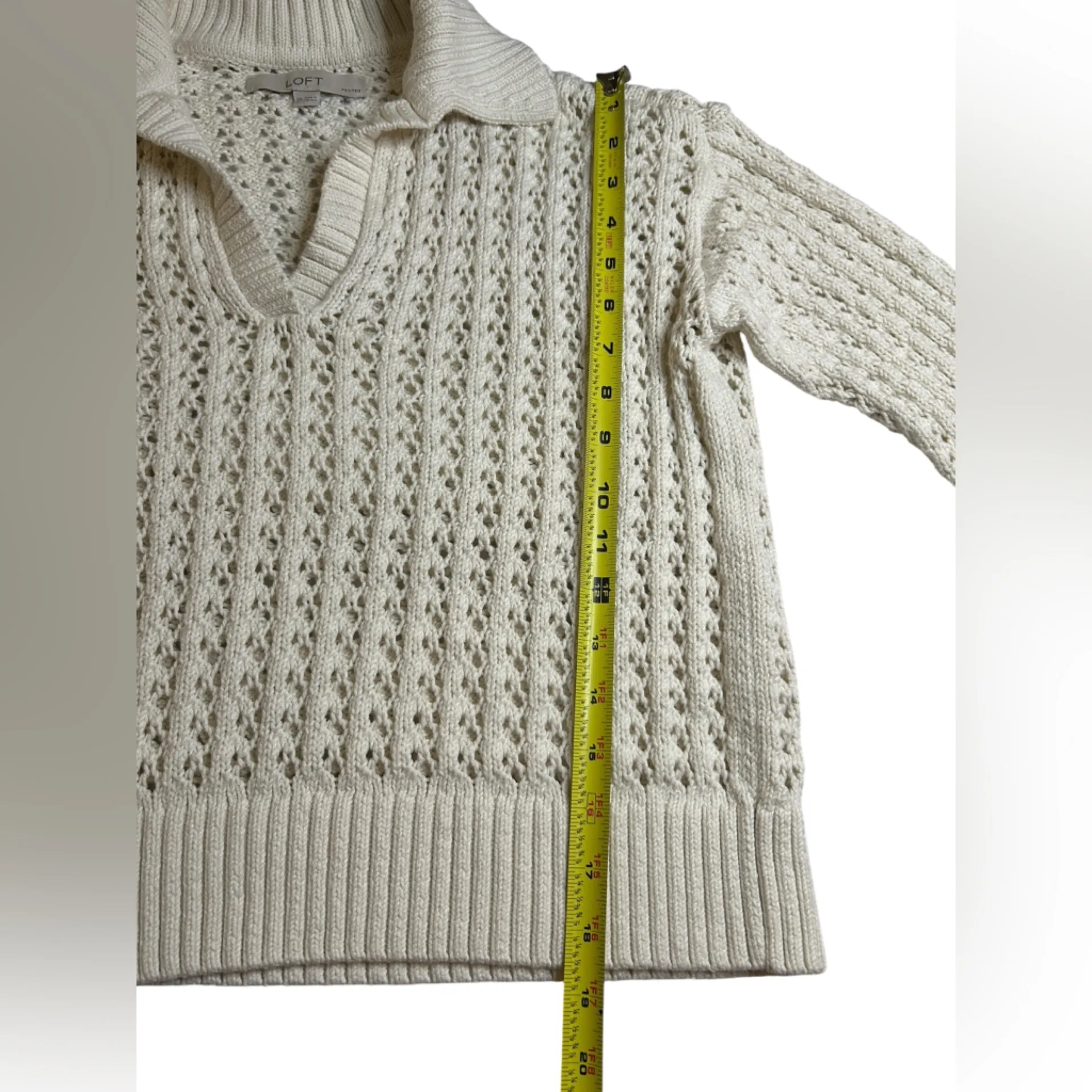 LOFT Petites Women's V-Neck Cream Cable-Knit Sweater | Classic Style Workwear - Image 12