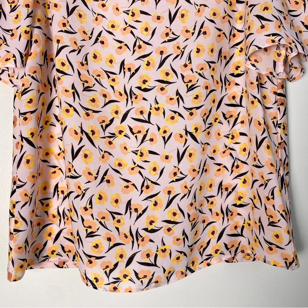 NWT Ann Taylor Floral Blouse Top Short Flutter Sleeve Pink Yellow New Size Small - Image 3