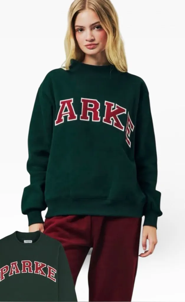 PARKE Varsity Mock Neck Pullover Sweatshirt Forest + Maroon L / XL - Image 2