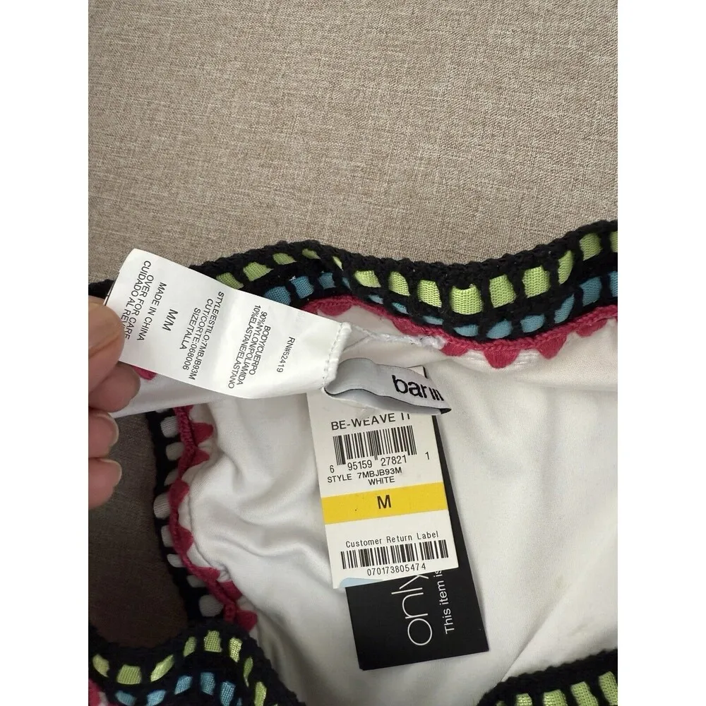 BAR III Women's Bikini Bottom White Pink Border Size Small Crochet trim - Image 5