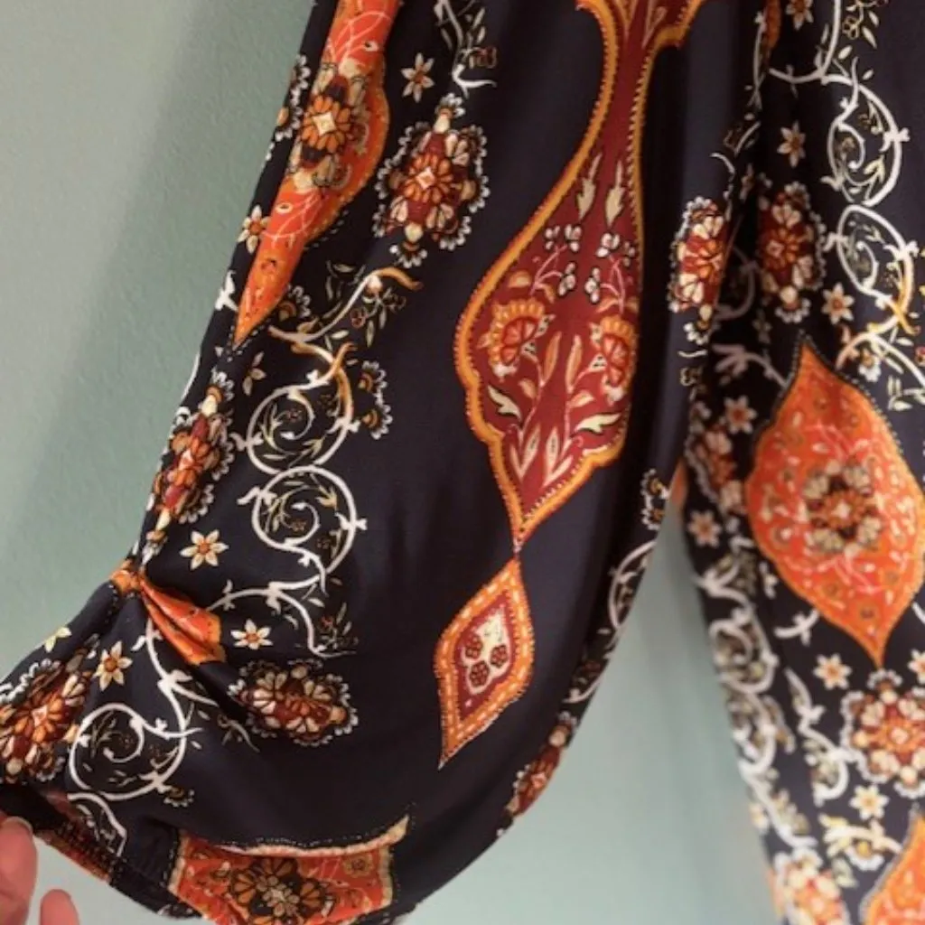 Enfocus Studio Midi Dress Womens Size 18W Navy Orange Tassel Paisley Floral Boho - Image 4