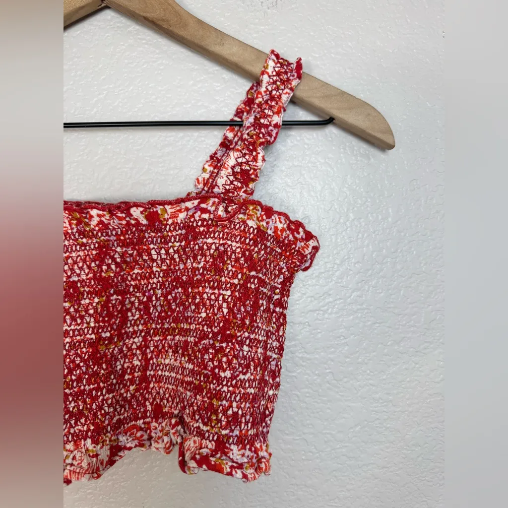 Free People Endless Summer Thalia Smocked Crop Top in Red Ivory Combo size Small - Image 6