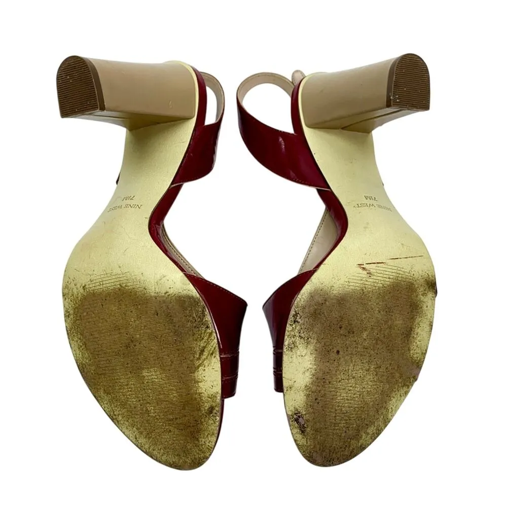 Nine West Greenwich Red Patent Leather Dress Heel Sandals Women's Size 7.5 M - Image 7