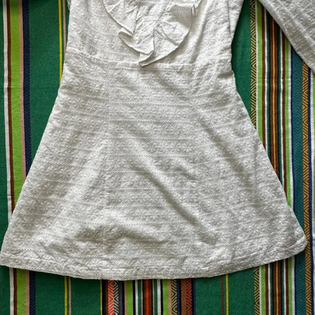Revolve Likely "Emelynn" daisy eyelet ruffle babydoll mini dress in white size 6 - Image 9