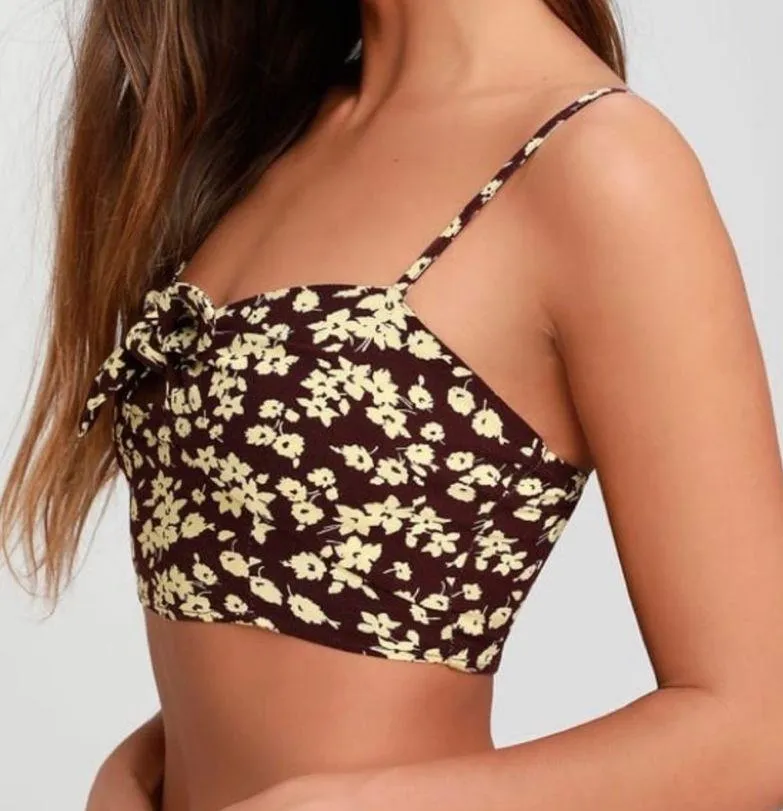 NWT All Mine Burgundy Floral Tie Front Brami  - Image 5