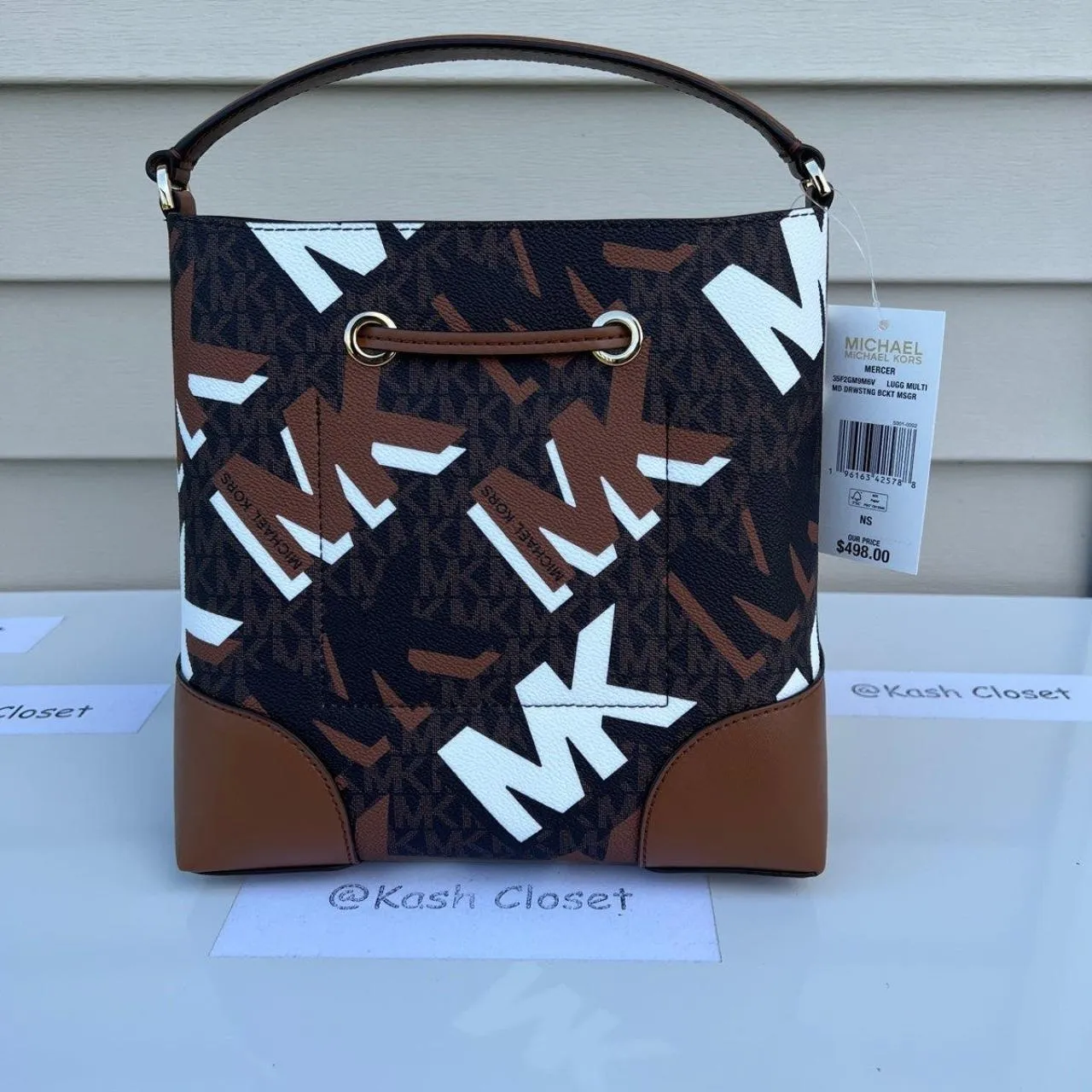 Brown Multi Mercer Drawstring Bucket Bag Medium - Image 6