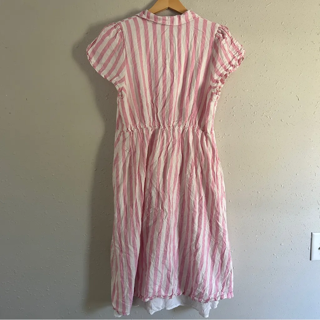 Draper James Pink White Striped Midi Dress Linen Blend Summer Preppy Pastel XL - Image 5