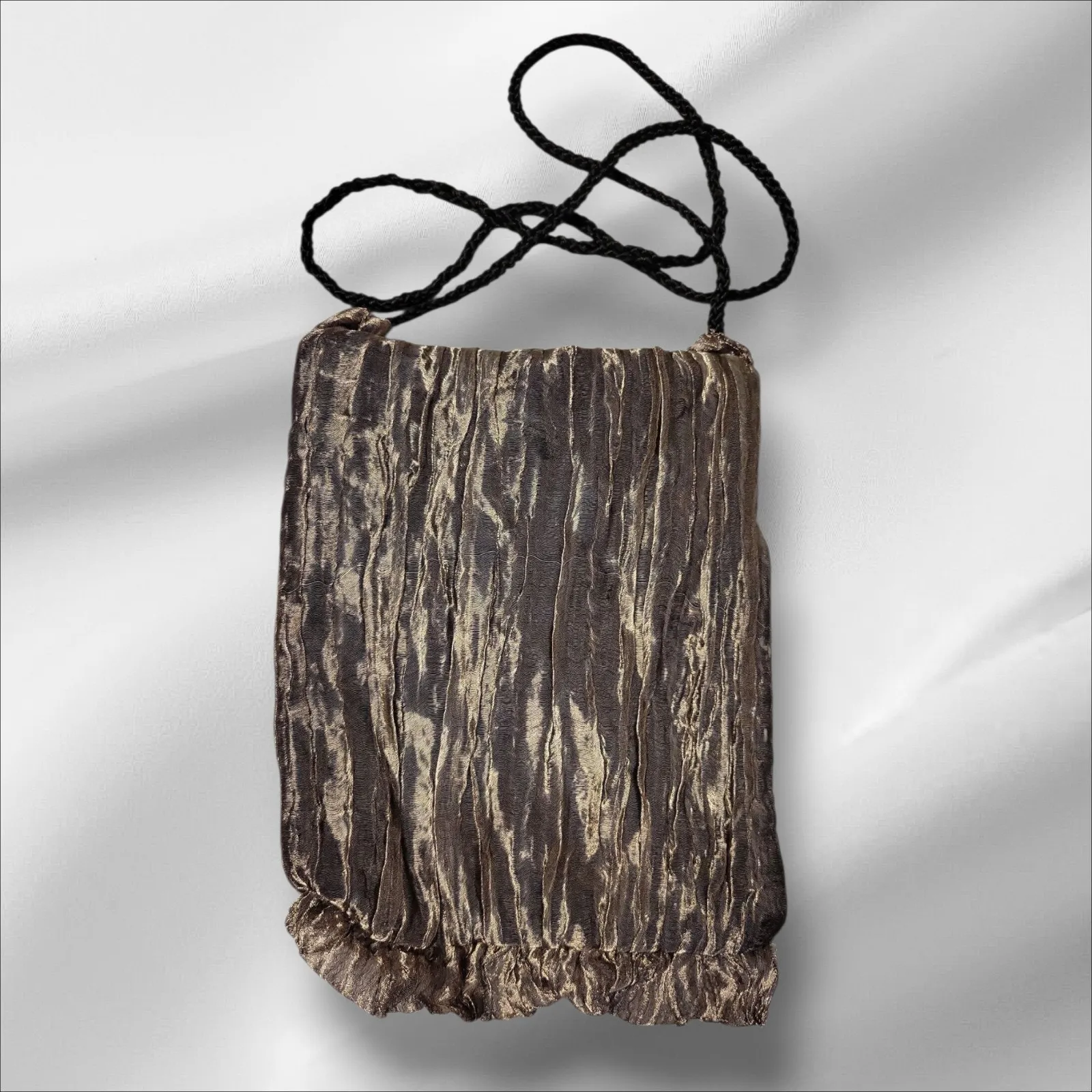 Crinkled Taffeta Bag Bronze Black Whimsigoth Rosette Crossbody Glam‎ Fairy Goth - Image 2