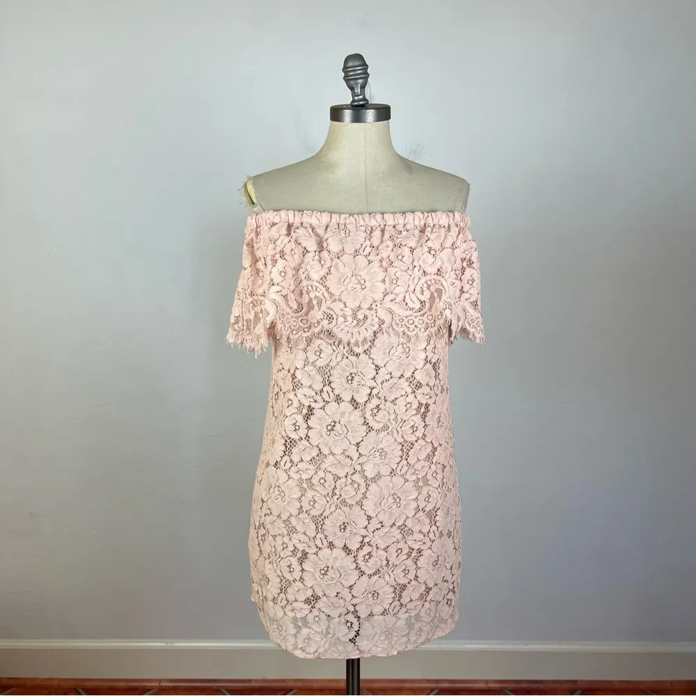 WAYF Blush Lace Off Shoulder Mini Dress - Image 2