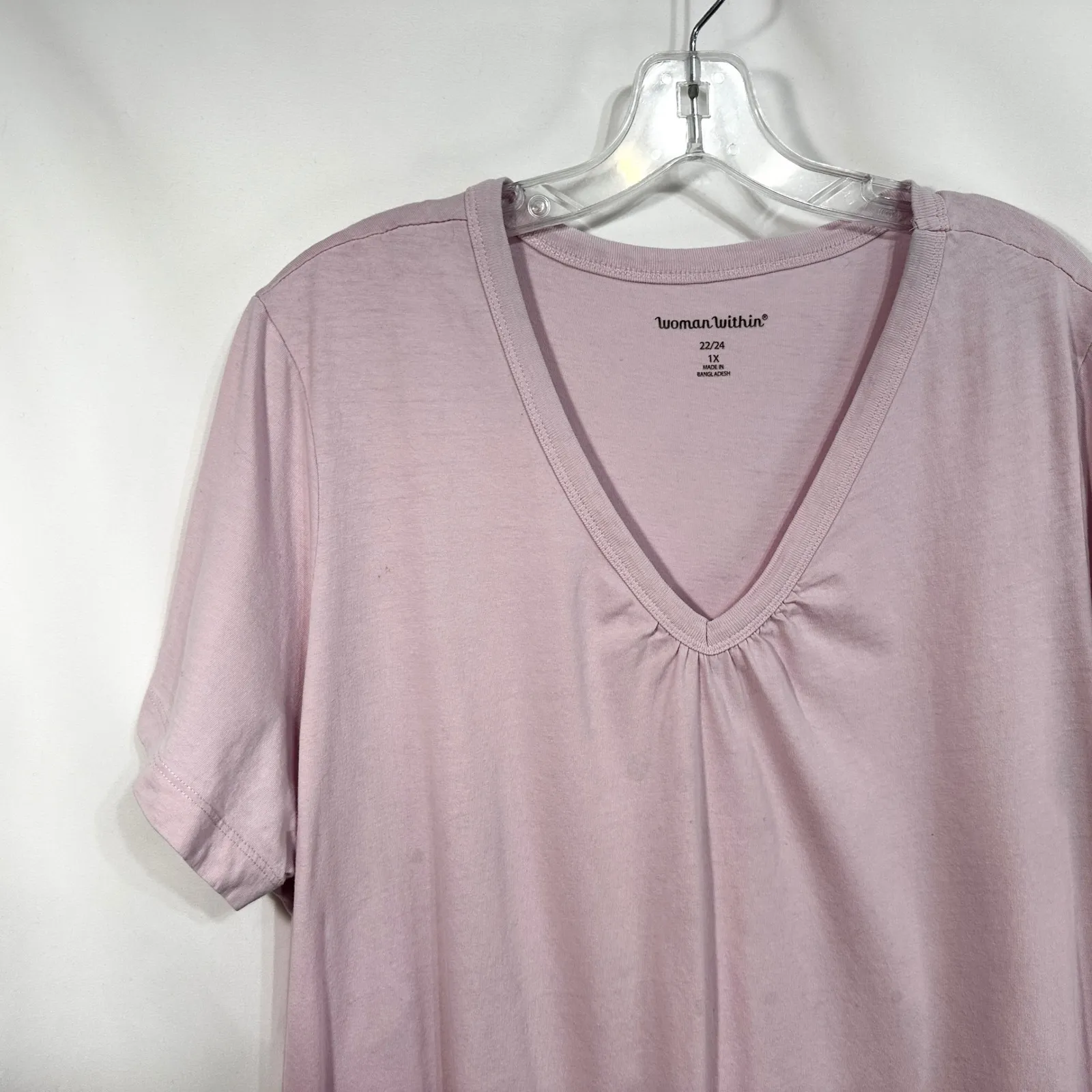Woman Within Plus Size 22W 24W Top‎ 1X V Neck Tunic Light Pink Short Sleeve 1575 - Image 4
