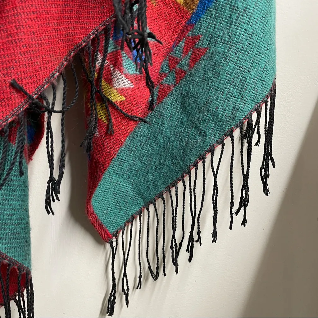 Southwestern Woven Poncho Wrap Shawl Fringe Aztec Geometric Boho - Merona - Image 8