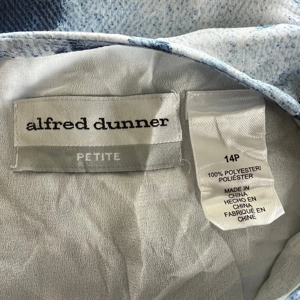 ALFRED DUNNER Floral V Neck Top Sz 14 Petite Blue White Lined Beaded 3/4 Sleeve - Image 7